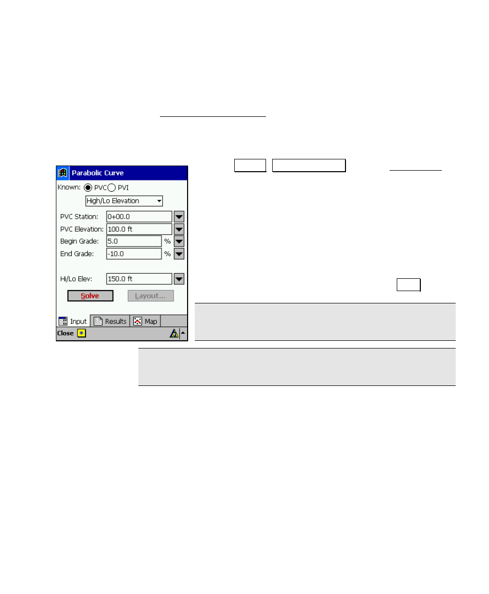 Parabolic curve layout | Spectra Precision Survey Pro v4.6 Recon and Nomad User Manual User Manual | Page 193 / 367