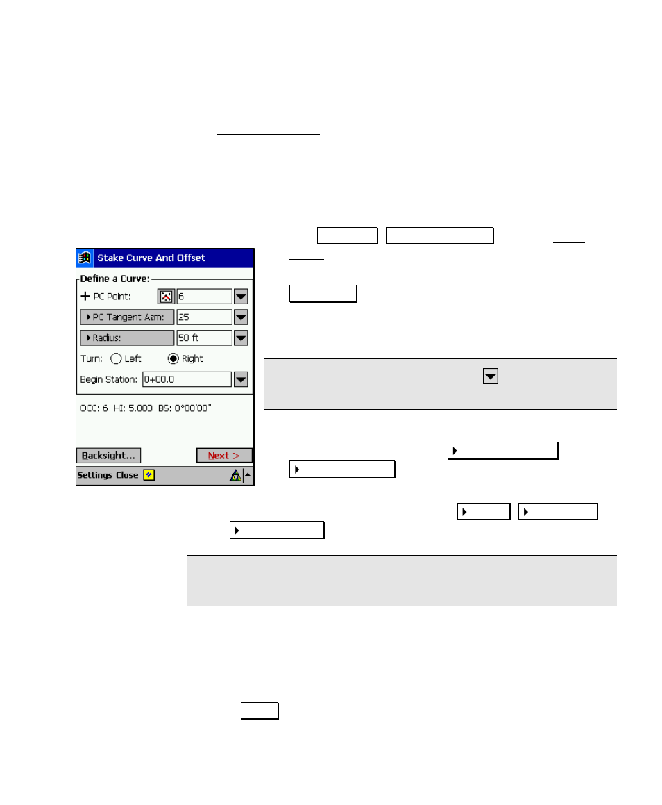 Curve and offset, Define your curve, Curve and offset curve and offset | Spectra Precision Survey Pro v4.6 Recon and Nomad User Manual User Manual | Page 195 / 367