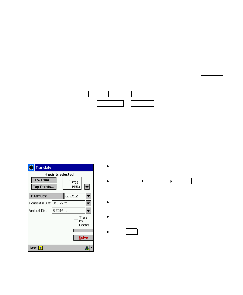 Translate adjustment, Translate by distance and direction | Spectra Precision Survey Pro v4.6 Recon and Nomad User Manual User Manual | Page 199 / 367