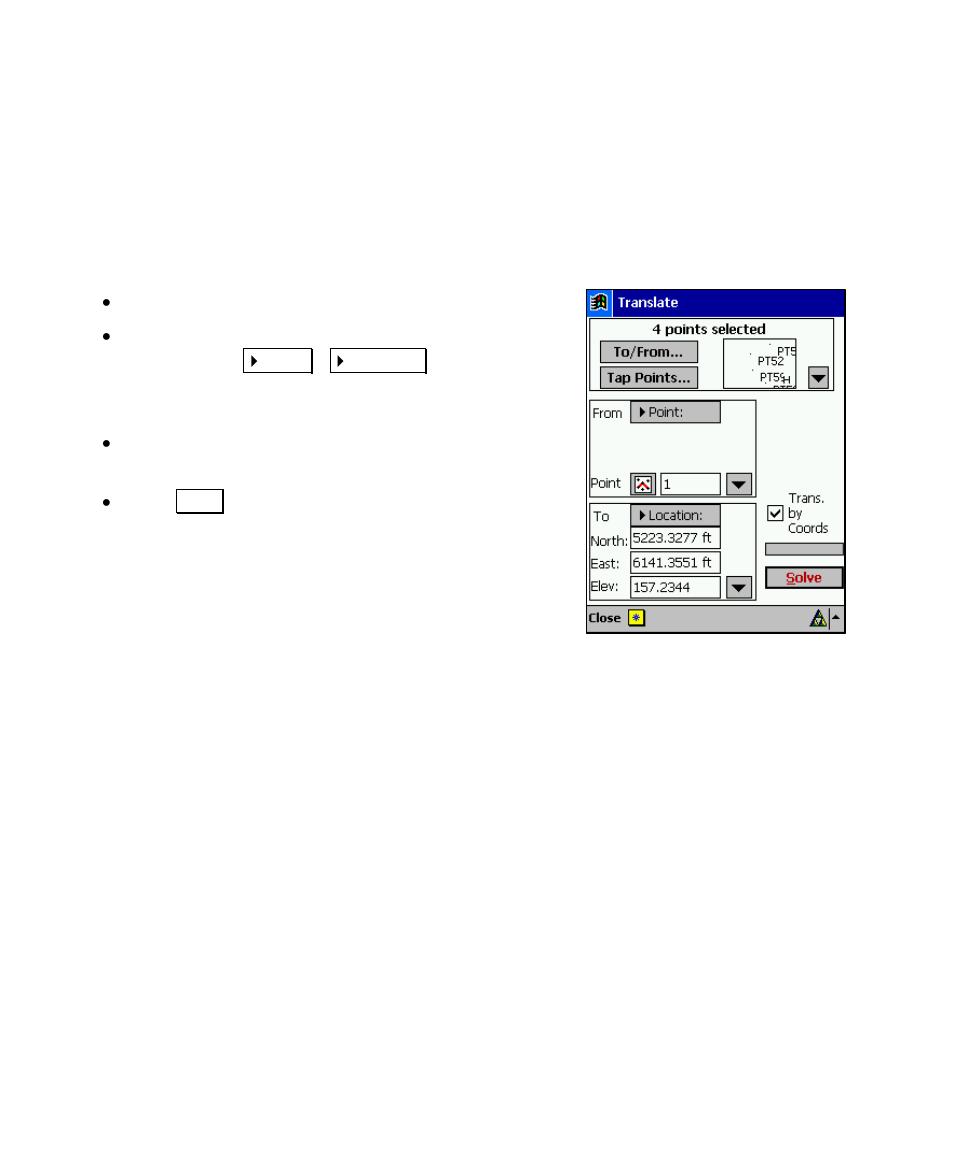 Translate by coordinates | Spectra Precision Survey Pro v4.6 Recon and Nomad User Manual User Manual | Page 200 / 367