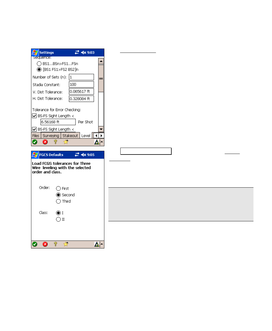 Level settings | Spectra Precision Survey Pro v4.6 Recon and Nomad User Manual User Manual | Page 213 / 367