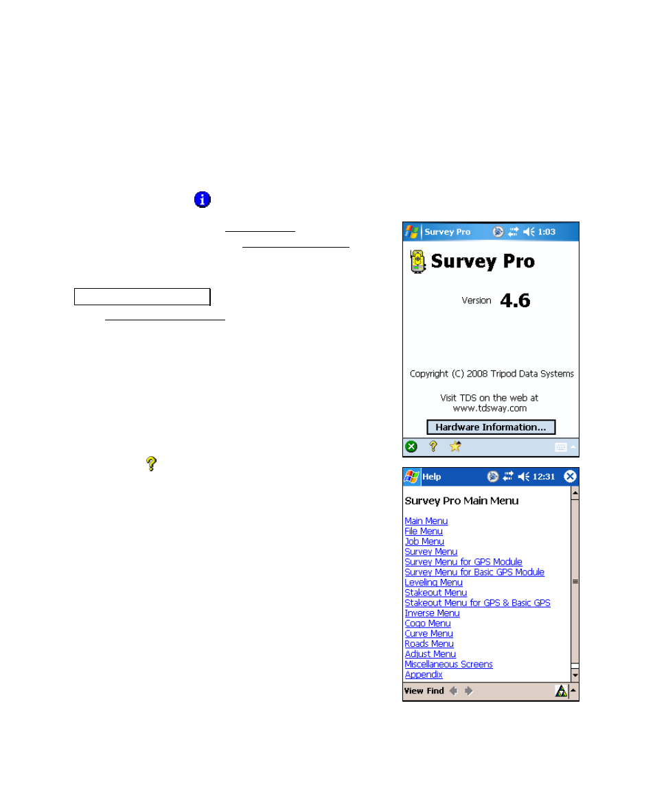 Command bar, About survey pro, Online help | Spectra Precision Survey Pro v4.6 Recon and Nomad User Manual User Manual | Page 24 / 367