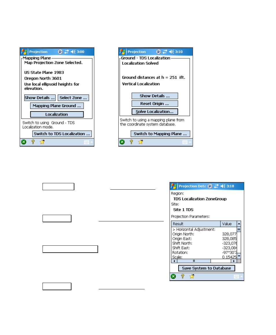 Projection mode configuration, Mapping plane mode | Spectra Precision Survey Pro v4.6 Recon and Nomad User Manual User Manual | Page 258 / 367