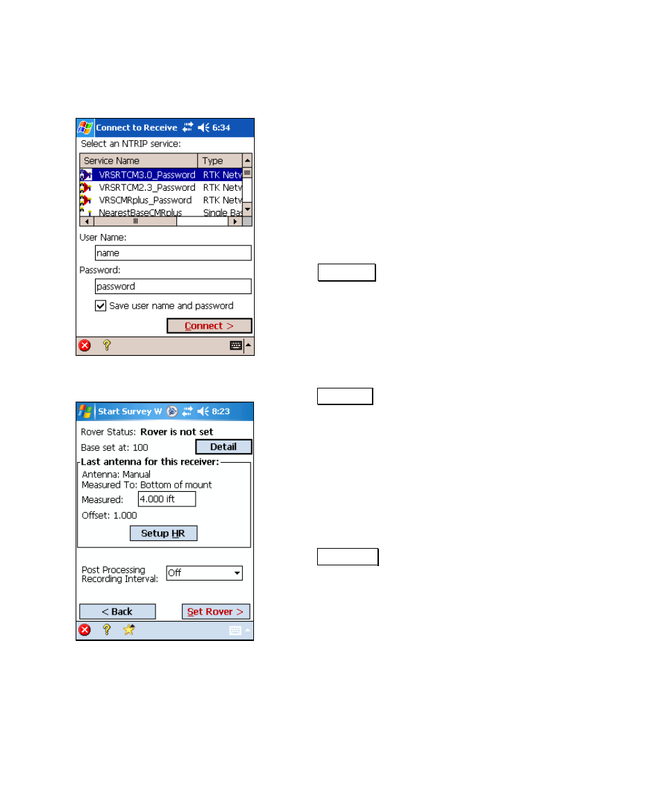 Rover setup – select ntrip service, Rover setup – set rover | Spectra Precision Survey Pro v4.6 Recon and Nomad User Manual User Manual | Page 287 / 367