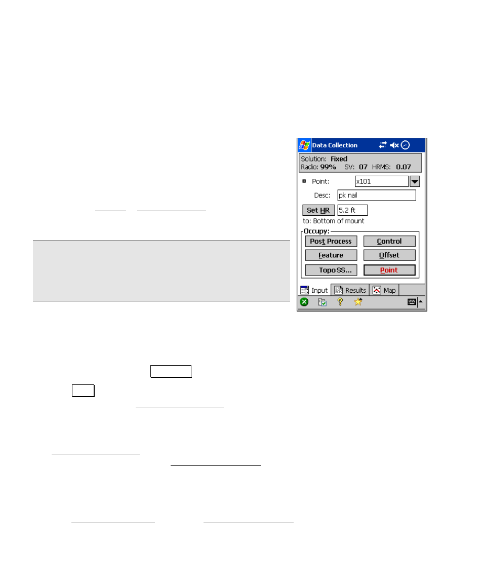 Data collection, Occupy point | Spectra Precision Survey Pro v4.6 Recon and Nomad User Manual User Manual | Page 312 / 367