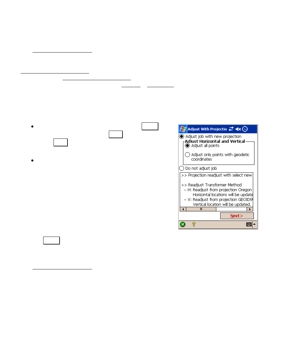 Adjust with projection – prompt adjust, Adjust with projection – results | Spectra Precision Survey Pro v4.6 Recon and Nomad User Manual User Manual | Page 324 / 367