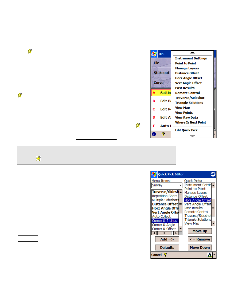 Quick pick, Customizing the quick pick list | Spectra Precision Survey Pro v4.6 Recon and Nomad User Manual User Manual | Page 34 / 367