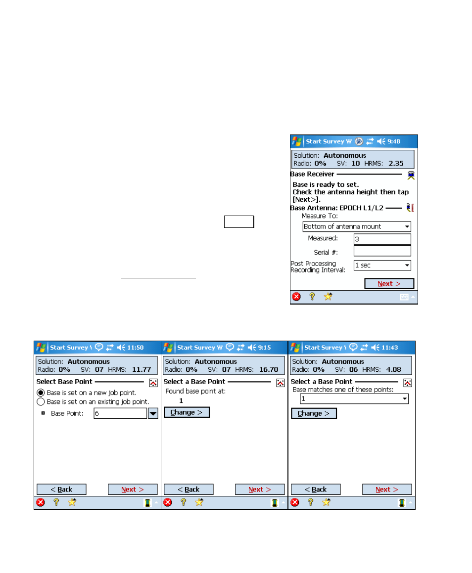 Start survey – connect to base and rover, Set up base | Spectra Precision Survey Pro v4.6 Recon and Nomad User Manual User Manual | Page 350 / 367