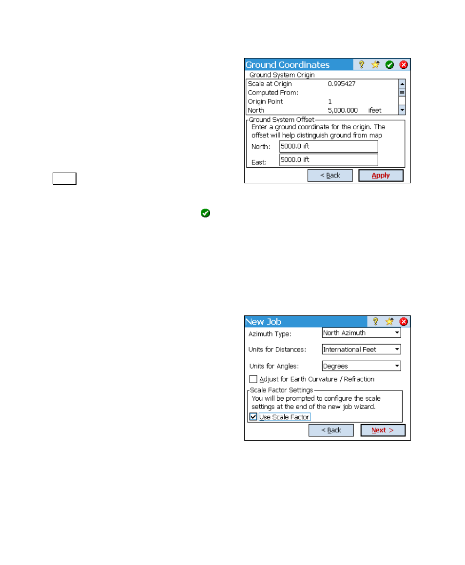 Accessing the scale factor settings, Scale factor for new jobs | Spectra Precision Survey Pro v4.6 Ranger User Manual User Manual | Page 124 / 337