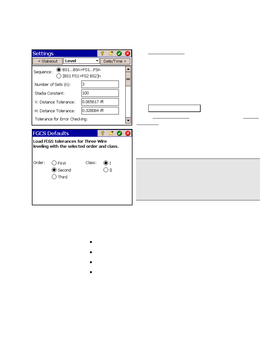 Leveling methods, Level settings | Spectra Precision Survey Pro v4.6 Ranger User Manual User Manual | Page 195 / 337