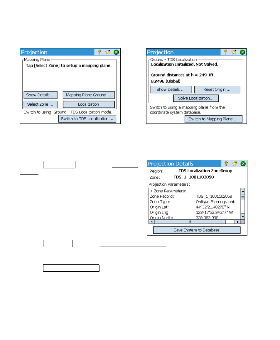 Projection mode configuration, Mapping plane mode | Spectra Precision Survey Pro v4.6 Ranger User Manual User Manual | Page 236 / 337