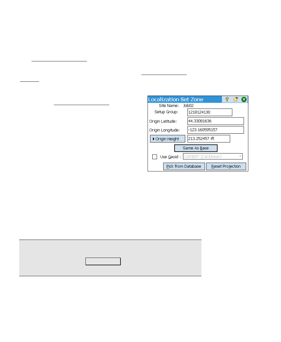 Localization reset origin | Spectra Precision Survey Pro v4.6 Ranger User Manual User Manual | Page 238 / 337