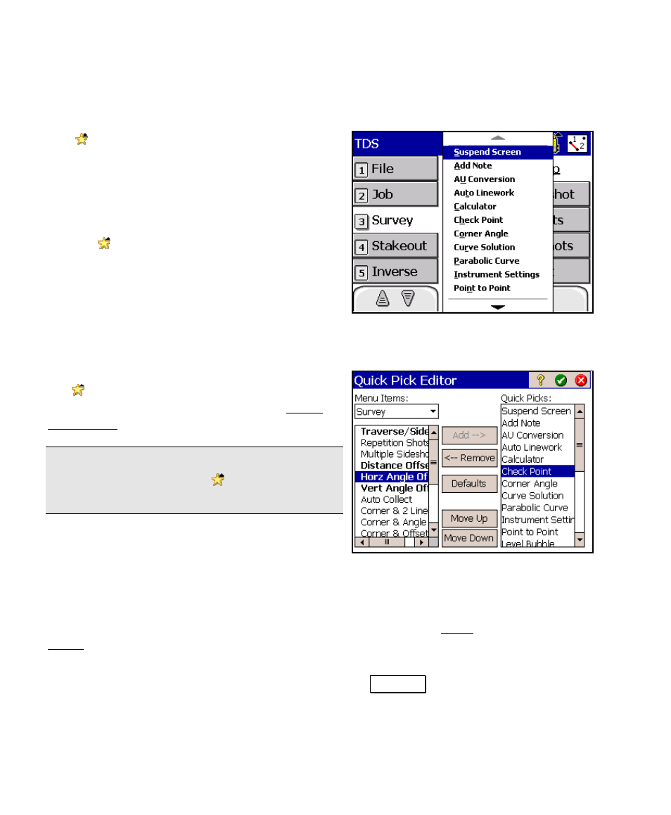 Quick pick, Customizing the quick pick list | Spectra Precision Survey Pro v4.6 Ranger User Manual User Manual | Page 28 / 337