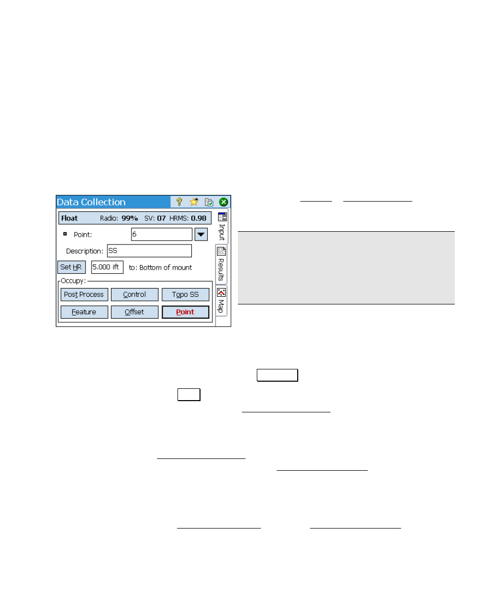 Data collection, Occupy point | Spectra Precision Survey Pro v4.6 Ranger User Manual User Manual | Page 287 / 337