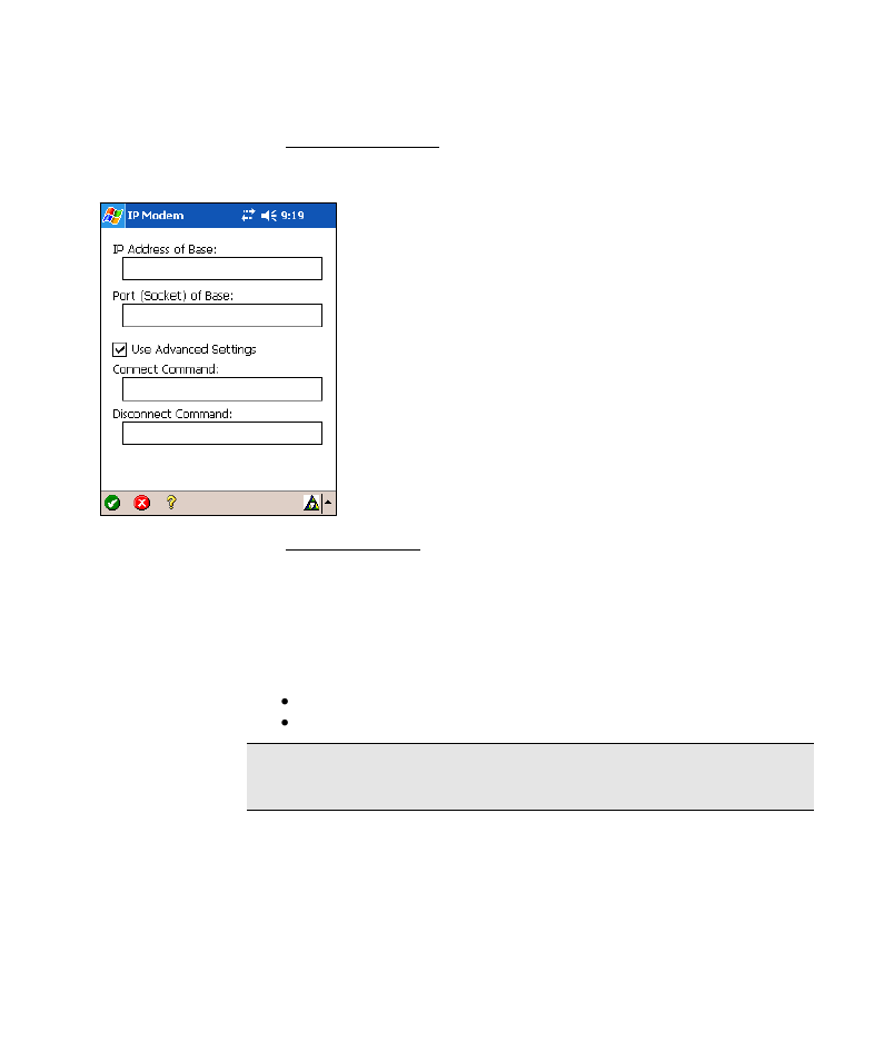 109, respect, General settings, Ip modem settings screen | Settings for trimble receivers | Spectra Precision Survey Pro v4.6 Recon-Nomad Reference Manual User Manual | Page 117 / 481