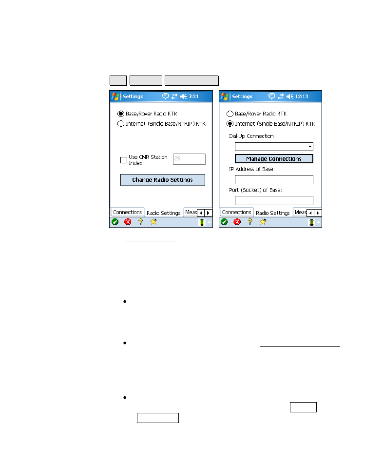 Radio settings | Spectra Precision Survey Pro v4.6 Recon-Nomad Reference Manual User Manual | Page 127 / 481