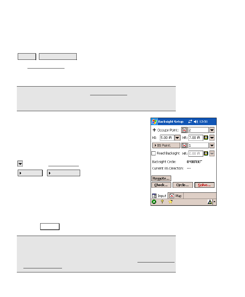 Backsight setup | Spectra Precision Survey Pro v4.6 Recon-Nomad Reference Manual User Manual | Page 132 / 481