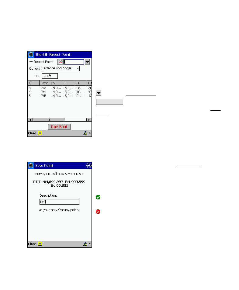 Resection – screen two, Save point | Spectra Precision Survey Pro v4.6 Recon-Nomad Reference Manual User Manual | Page 167 / 481