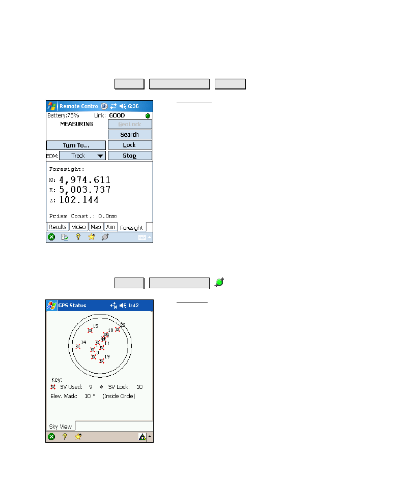 Foresight card, Age r-168) to remot, Sky plot | Spectra Precision Survey Pro v4.6 Recon-Nomad Reference Manual User Manual | Page 183 / 481