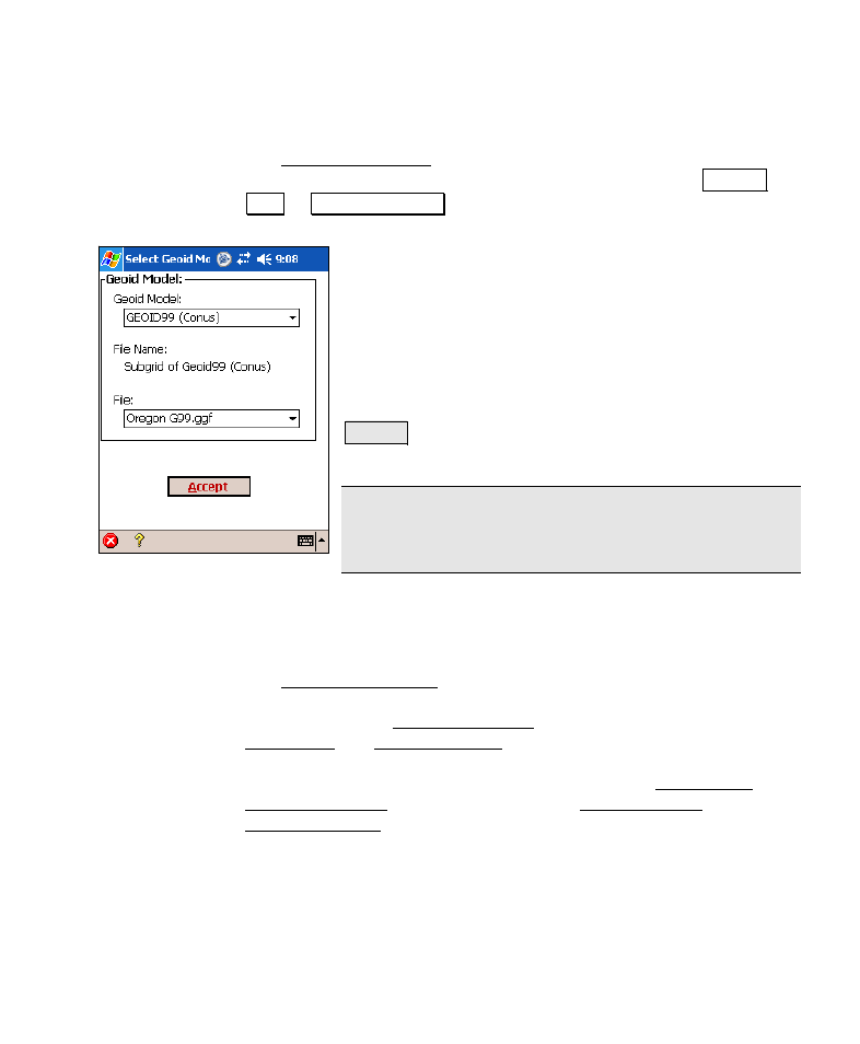 Select geoid model, Connect to receiver | Spectra Precision Survey Pro v4.6 Recon-Nomad Reference Manual User Manual | Page 195 / 481