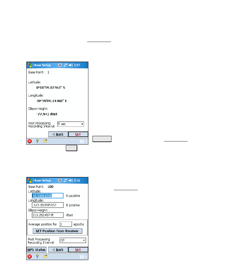 B ase setup two – set, Base setup two – get and set | Spectra Precision Survey Pro v4.6 Recon-Nomad Reference Manual User Manual | Page 201 / 481