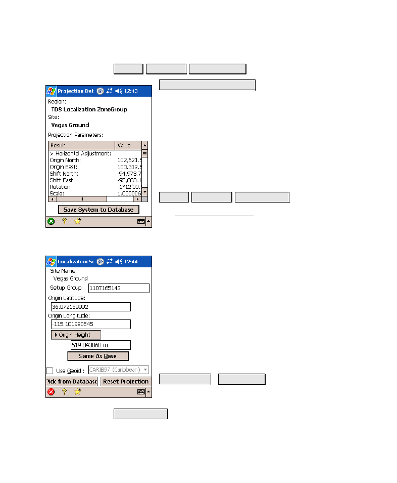 213), where, Projection details, Localization set zone | Spectra Precision Survey Pro v4.6 Recon-Nomad Reference Manual User Manual | Page 221 / 481