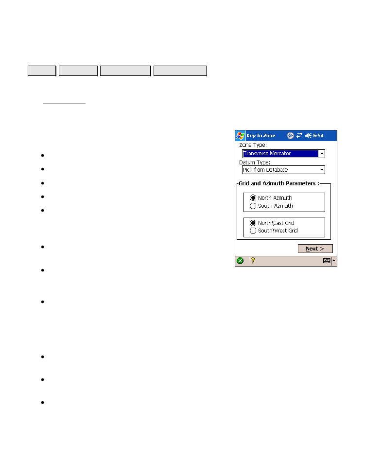 Key in zone, Key in zone - setup | Spectra Precision Survey Pro v4.6 Recon-Nomad Reference Manual User Manual | Page 234 / 481