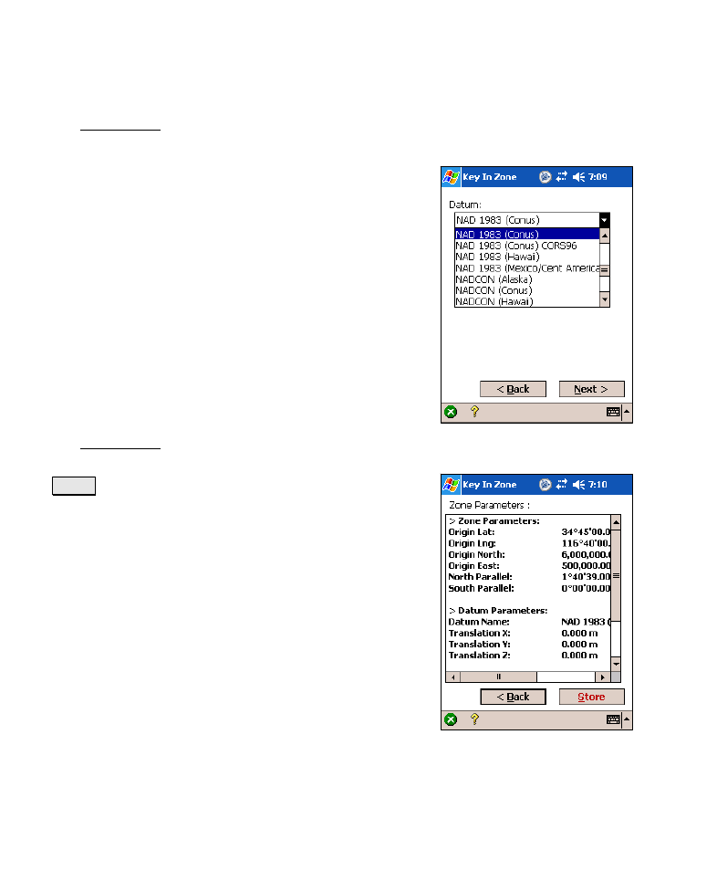 Key in zone - datum from database, Key in zone - results | Spectra Precision Survey Pro v4.6 Recon-Nomad Reference Manual User Manual | Page 238 / 481