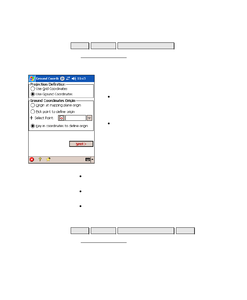 Ground coordinates, Ground coordinates - key in origin | Spectra Precision Survey Pro v4.6 Recon-Nomad Reference Manual User Manual | Page 239 / 481