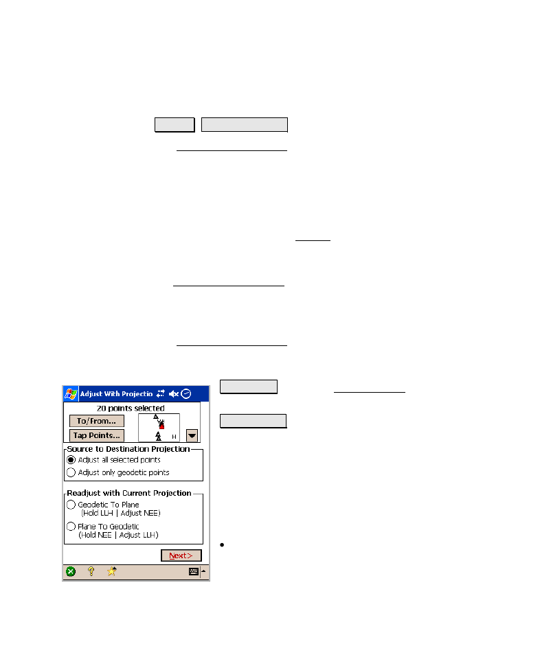 Adjust with projection, Adjust with projection – select points | Spectra Precision Survey Pro v4.6 Recon-Nomad Reference Manual User Manual | Page 249 / 481