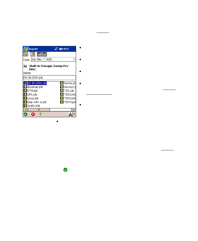 Import *.job coordinates | Spectra Precision Survey Pro v4.6 Recon-Nomad Reference Manual User Manual | Page 25 / 481