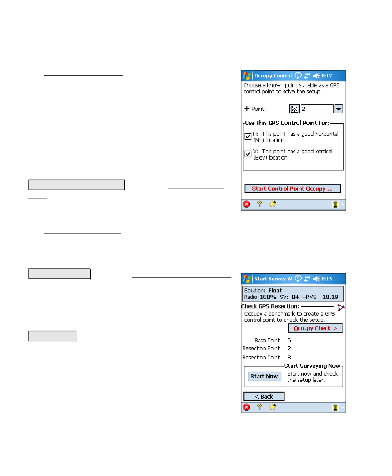 Occupy control setup, Occupy control point | Spectra Precision Survey Pro v4.6 Recon-Nomad Reference Manual User Manual | Page 264 / 481