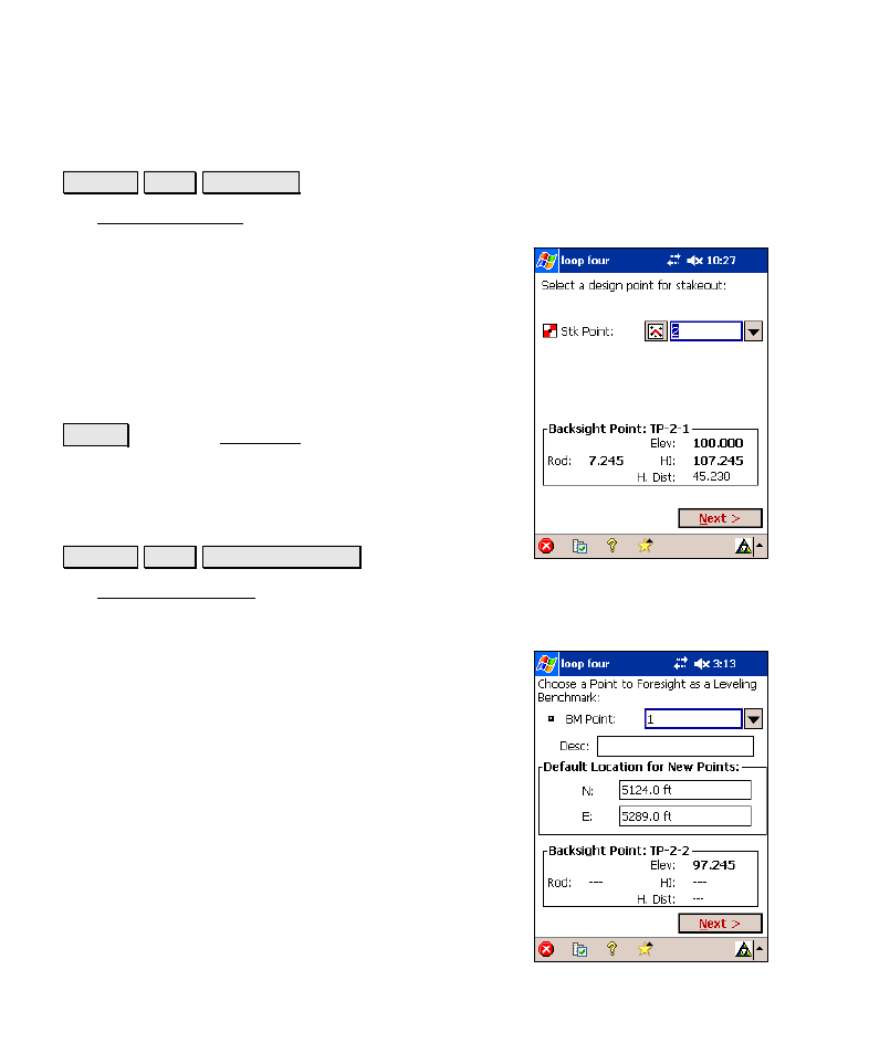 Leveling stakeout, Turn to benchmark | Spectra Precision Survey Pro v4.6 Recon-Nomad Reference Manual User Manual | Page 280 / 481