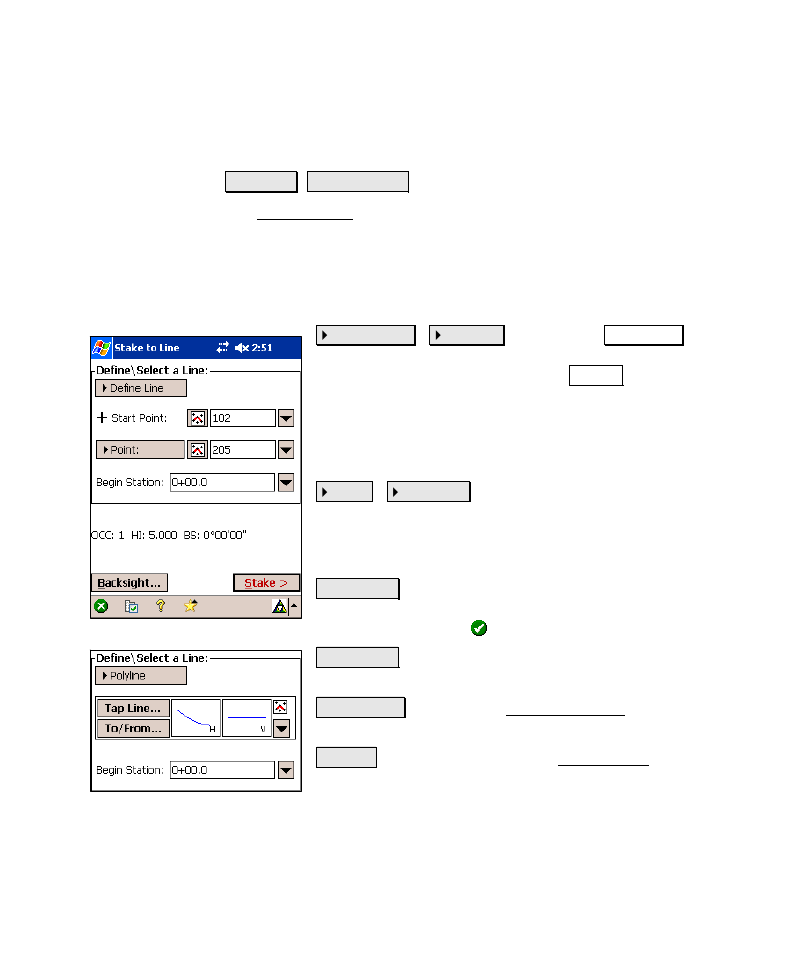 Stake to line | Spectra Precision Survey Pro v4.6 Recon-Nomad Reference Manual User Manual | Page 295 / 481