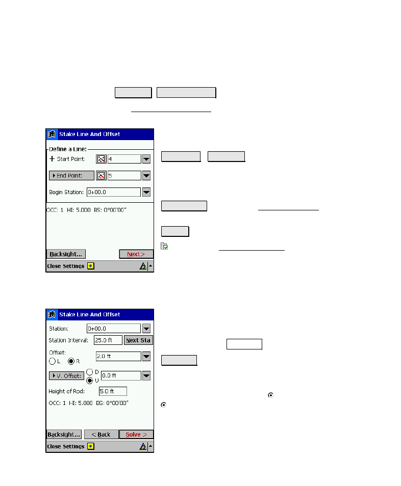 Stake line and offset, Stake line and offset – screen two | Spectra Precision Survey Pro v4.6 Recon-Nomad Reference Manual User Manual | Page 317 / 481