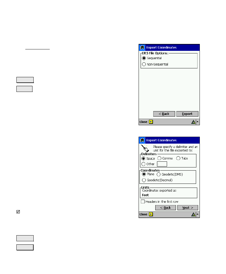 Export *.cr5 coordinates, Export *.txt coordinates | Spectra Precision Survey Pro v4.6 Recon-Nomad Reference Manual User Manual | Page 32 / 481