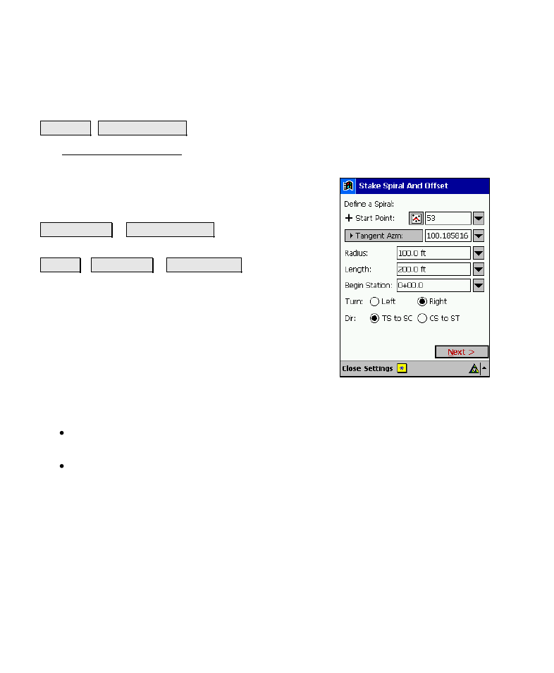 Stake spiral and offset | Spectra Precision Survey Pro v4.6 Recon-Nomad Reference Manual User Manual | Page 324 / 481