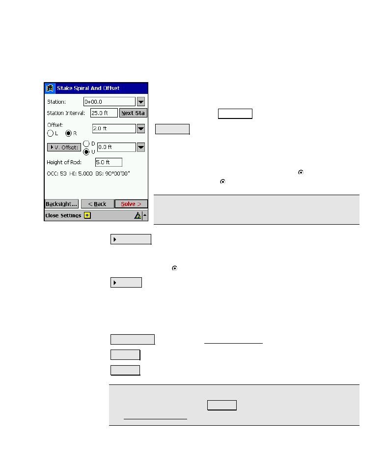 Stake spiral and offset – screen two | Spectra Precision Survey Pro v4.6 Recon-Nomad Reference Manual User Manual | Page 325 / 481