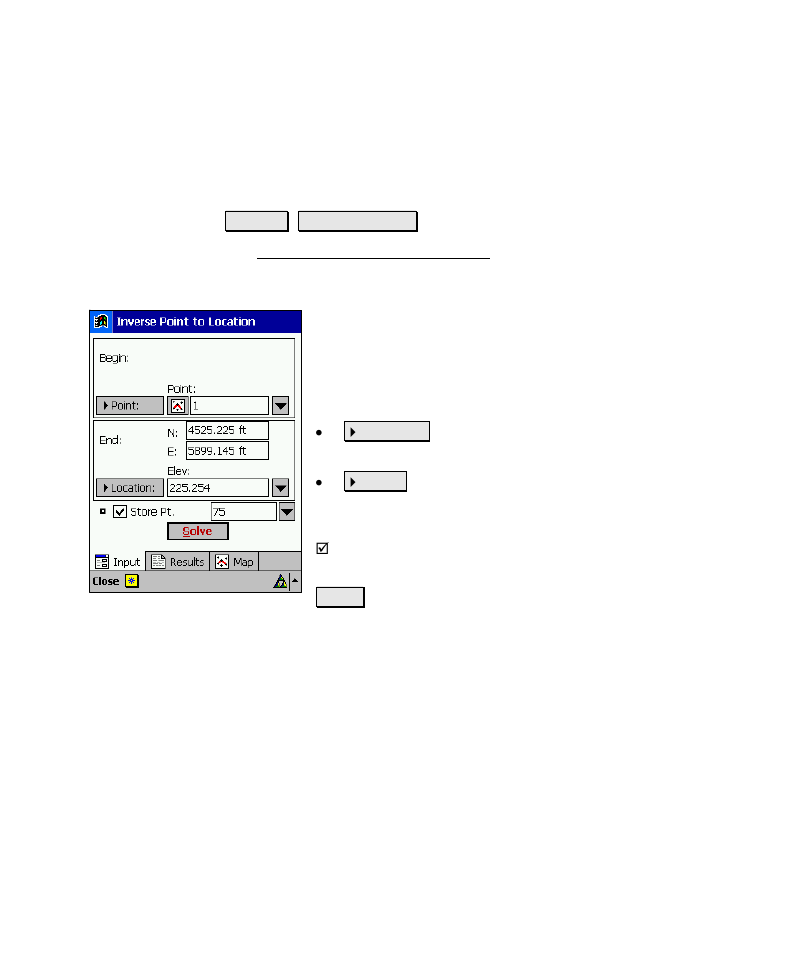 Inverse point to location / point | Spectra Precision Survey Pro v4.6 Recon-Nomad Reference Manual User Manual | Page 367 / 481