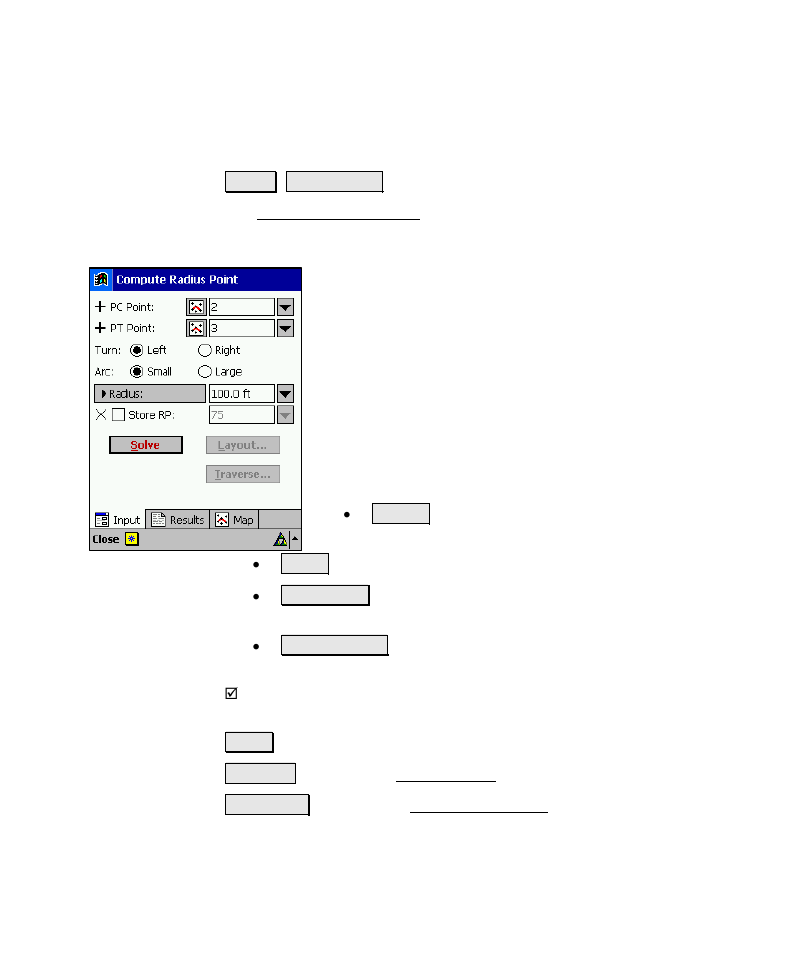 Compute radius point | Spectra Precision Survey Pro v4.6 Recon-Nomad Reference Manual User Manual | Page 395 / 481