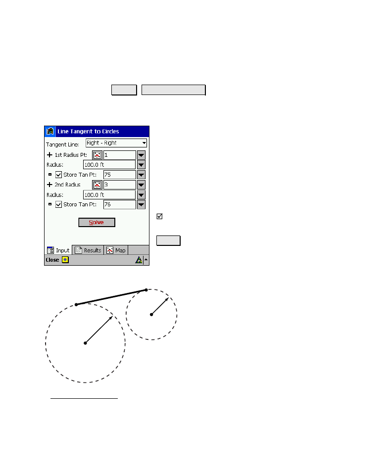 Line tangent to circles, Results | Spectra Precision Survey Pro v4.6 Recon-Nomad Reference Manual User Manual | Page 397 / 481