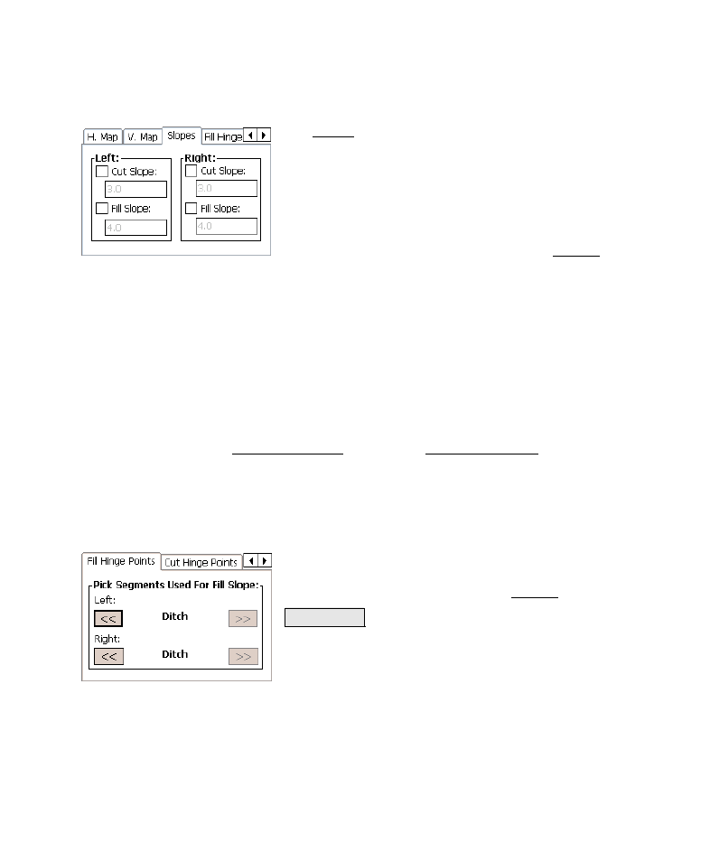 Slopes card, Cut/fill hinge points cards | Spectra Precision Survey Pro v4.6 Recon-Nomad Reference Manual User Manual | Page 437 / 481