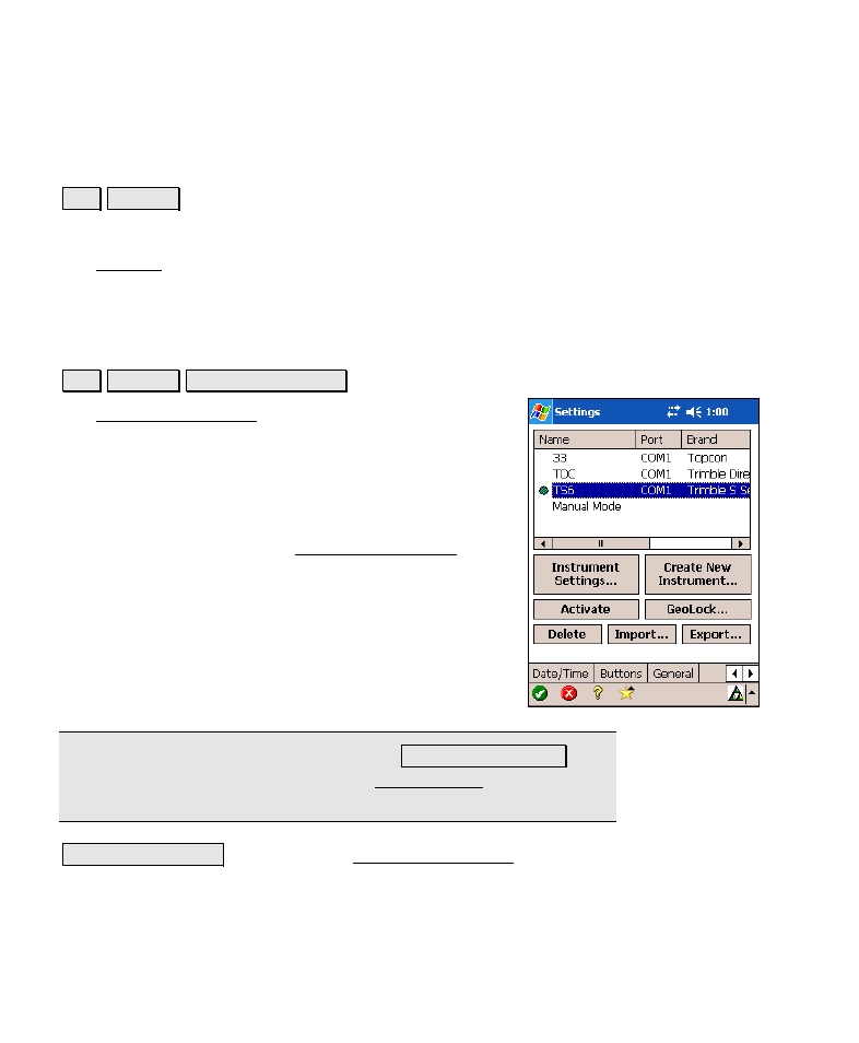 Settings, Instrument settings | Spectra Precision Survey Pro v4.6 Recon-Nomad Reference Manual User Manual | Page 44 / 481