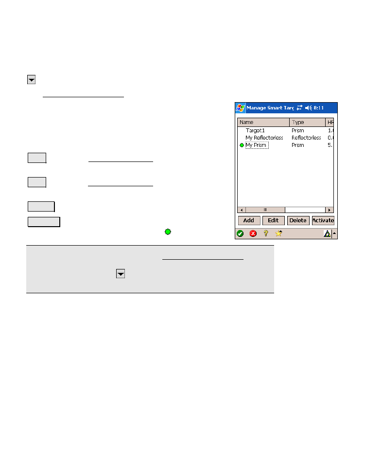 Manage smart targets | Spectra Precision Survey Pro v4.6 Recon-Nomad Reference Manual User Manual | Page 466 / 481