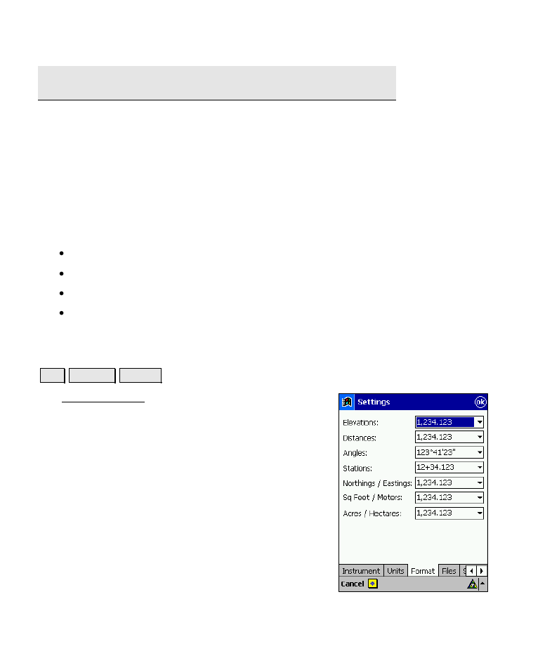 Format settings | Spectra Precision Survey Pro v4.6 Recon-Nomad Reference Manual User Manual | Page 50 / 481