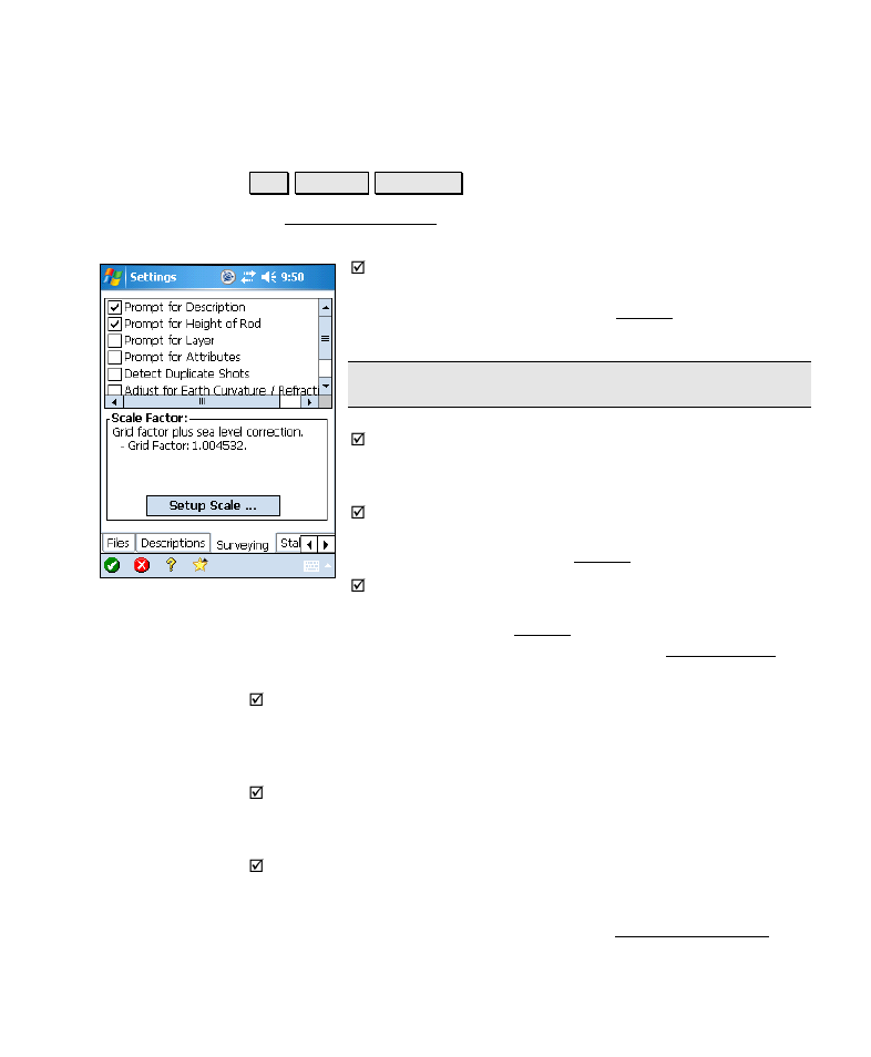 Surveying settings | Spectra Precision Survey Pro v4.6 Recon-Nomad Reference Manual User Manual | Page 53 / 481