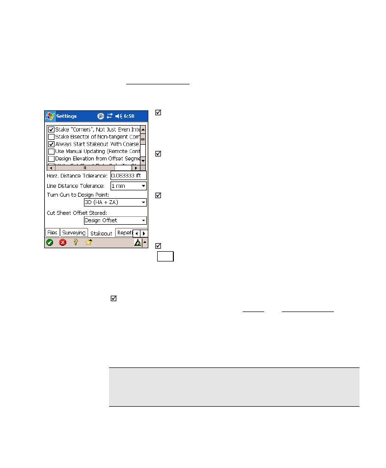 Stakeout settings | Spectra Precision Survey Pro v4.6 Recon-Nomad Reference Manual User Manual | Page 57 / 481