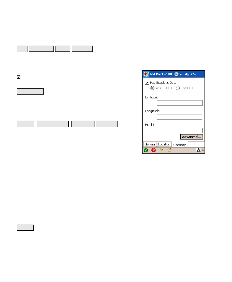 Edit point – geodetic, Edit gps point flags screen | Spectra Precision Survey Pro v4.6 Recon-Nomad Reference Manual User Manual | Page 72 / 481
