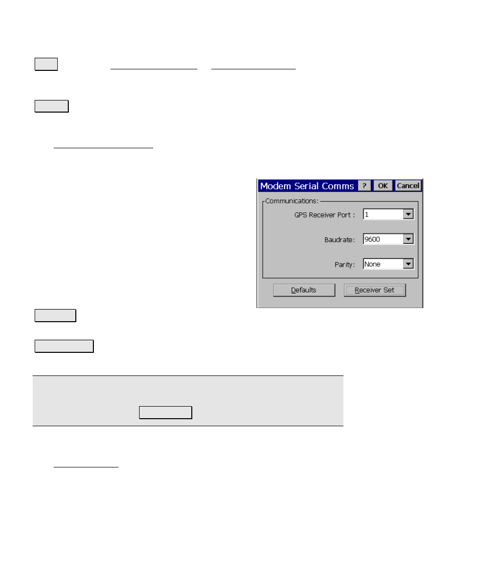 E r-104), 104), w, Modem serial comms screen | Radio settings screen | Spectra Precision Survey Pro v4.6 Ranger Reference Manual User Manual | Page 112 / 480