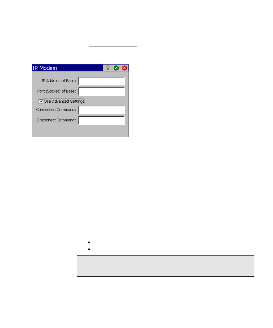 107, respect, General settings, Ip modem settings screen | Settings for trimble receivers | Spectra Precision Survey Pro v4.6 Ranger Reference Manual User Manual | Page 115 / 480